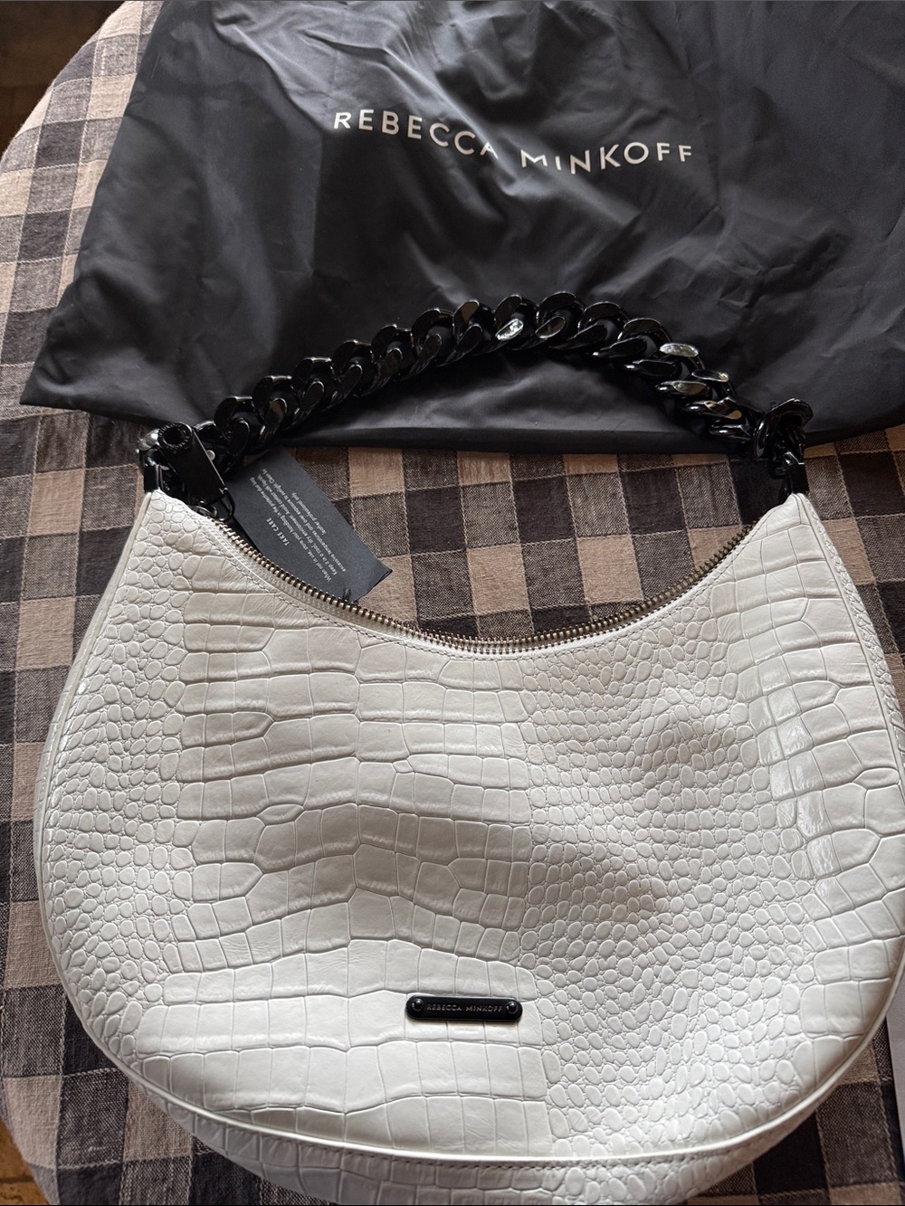 Rebecca Minkoff Julian Croissant Croc-Embossed Leather Shoulder Bag NWT - Picture 4 of 6